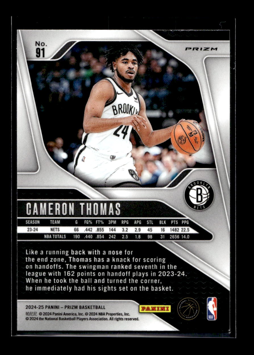 2024-25 Panini Prizm Prizms Orange Ice #91 Cameron Thomas (Brooklyn Nets)