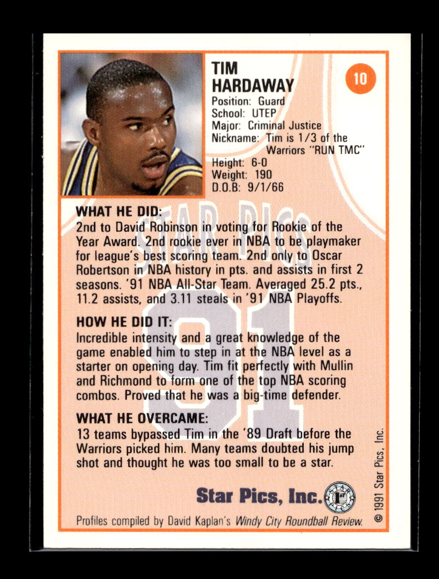 1991 Star Pics #10 Tim Hardaway FLB