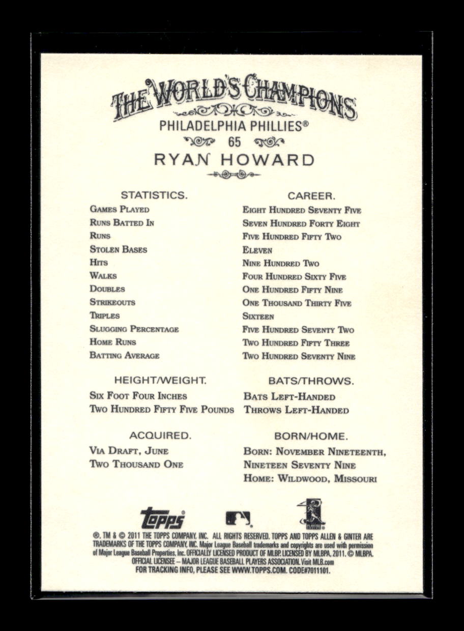 2011 Topps Allen and Ginter #65 Ryan Howard (Philadelphia Phillies)