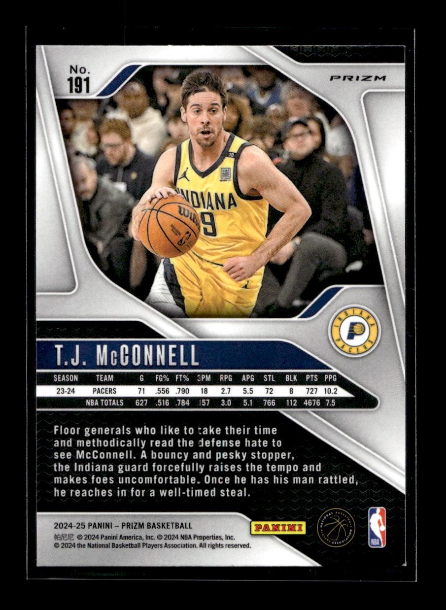 2024-25 Panini Prizm Prizms Green #191 T.J. McConnell (Indiana Pacers)