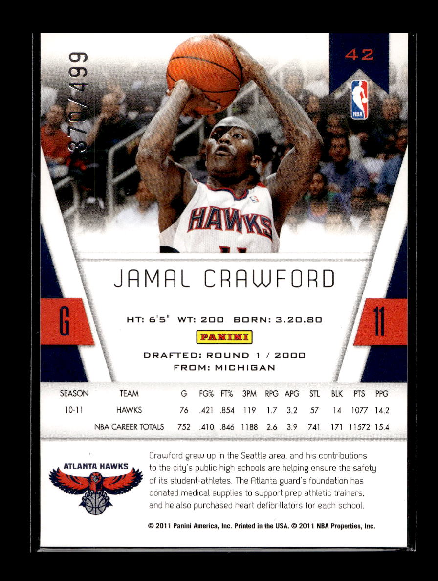 2010-11 Totally Certified Red #42 Jamal Crawford #'d /499 (Atlanta Hawks)