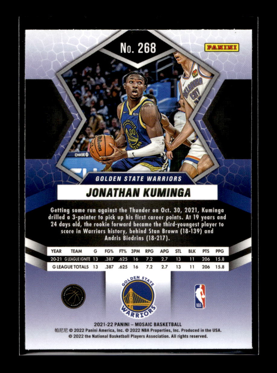 2021-22 Panini Mosaic #268 Jonathan Kuminga Rookie (Golden State Warriors)
