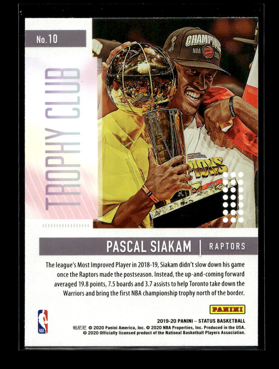 2019-20 Panini Status Trophy Club #10 Pascal Siakam (Toronto Raptors)