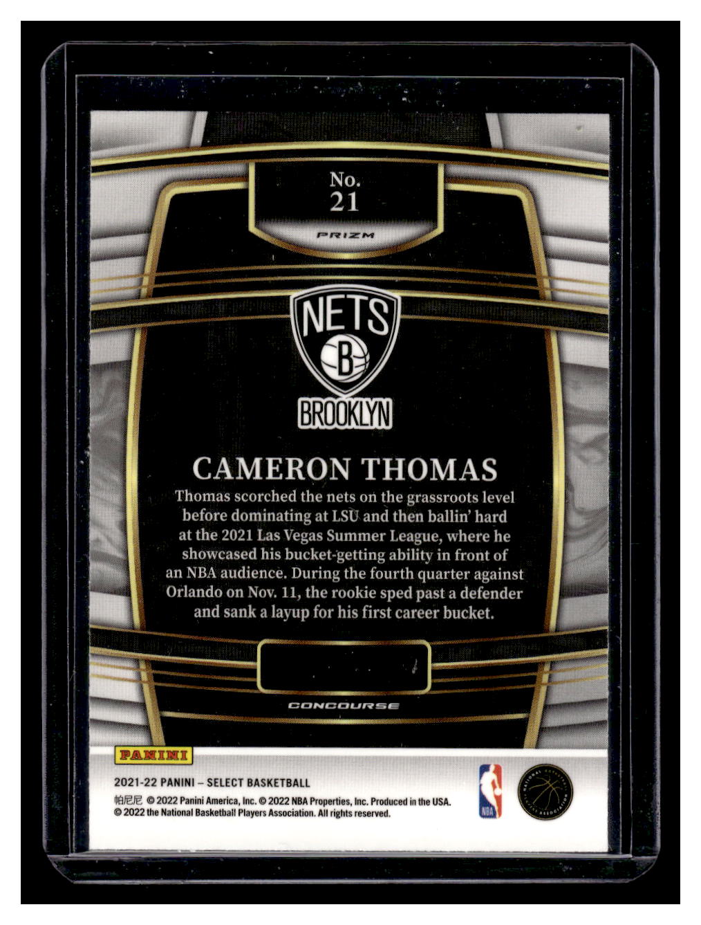 2021-22 Panini Select #21 "Orange Flash Prizm" Rookie RC (Brooklyn Nets)