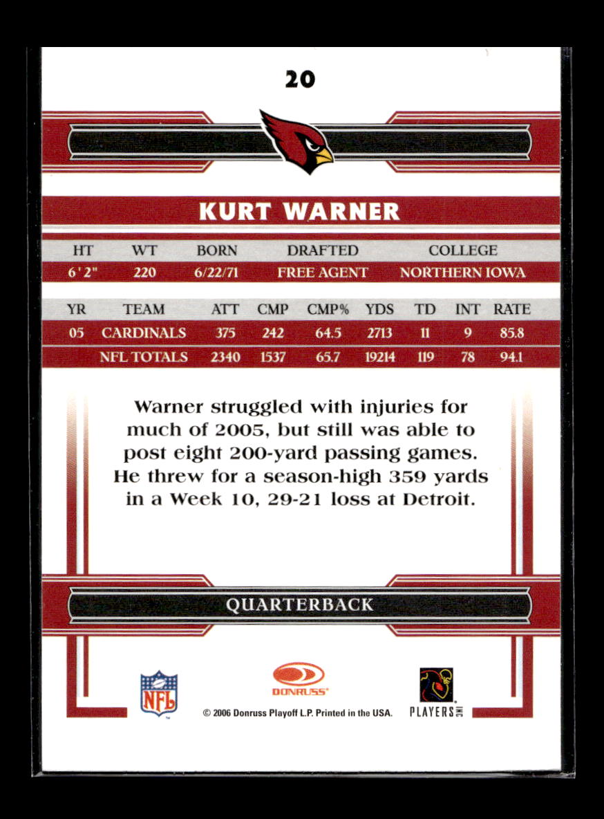 2006 Donruss Threads #20 Kurt Warne (Arizona Cardinals)