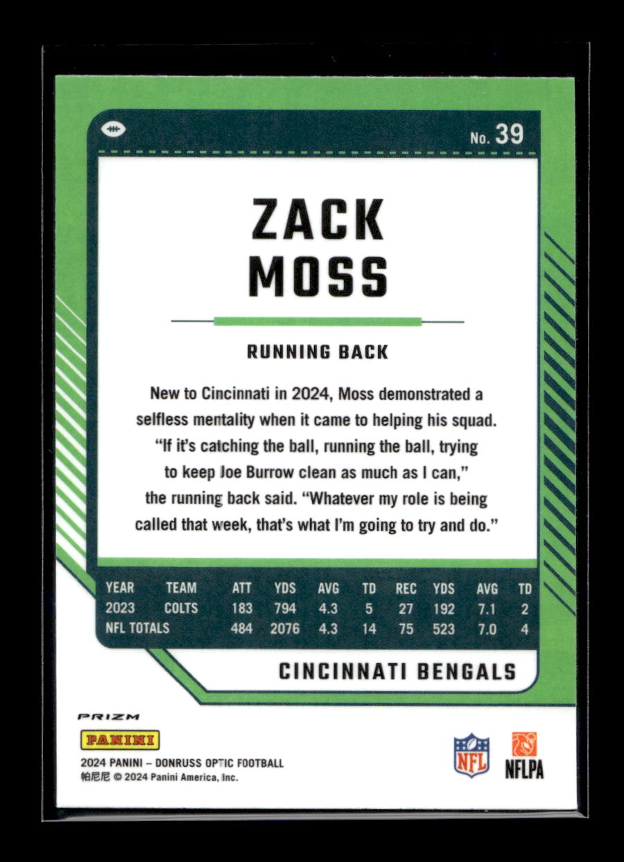 2024 Donruss Optic Holo #39 Zack Moss (Cincinnati Bengals)