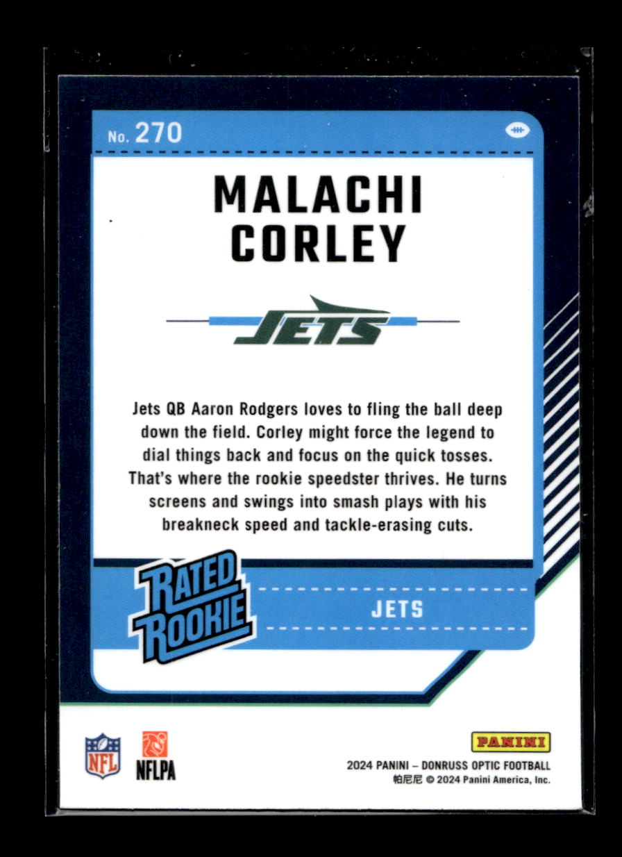2024 Donruss Optic #270 Malachi Corley Rated Rookie (New York Jets)