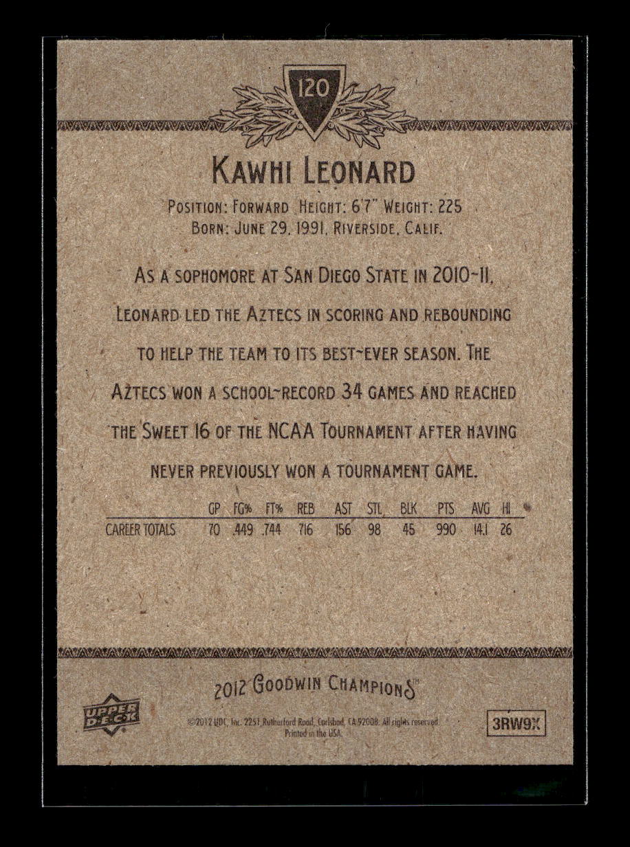2012 Upper Deck Goodwin Champions #120 Kawhi Leonard