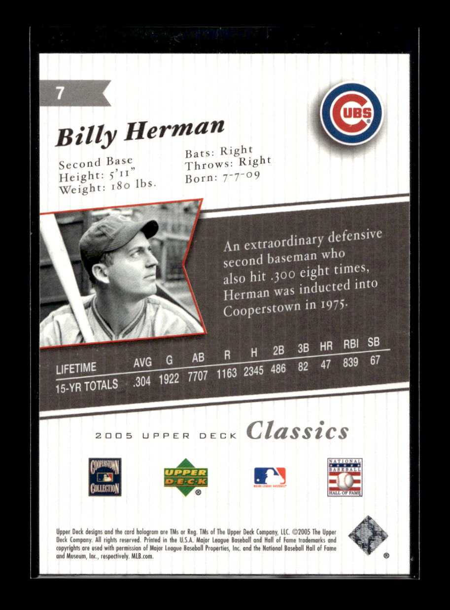 2005 Upper Deck Classics #7 Billy Herman (Chicago Cubs)