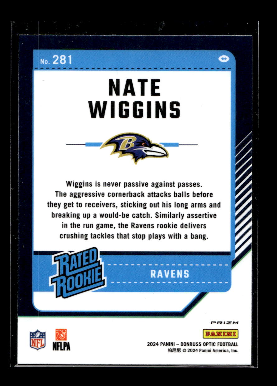 2024 Donruss Optic Holo #281 Nate Wiggins Rated Rookie (Baltimore Ravens)