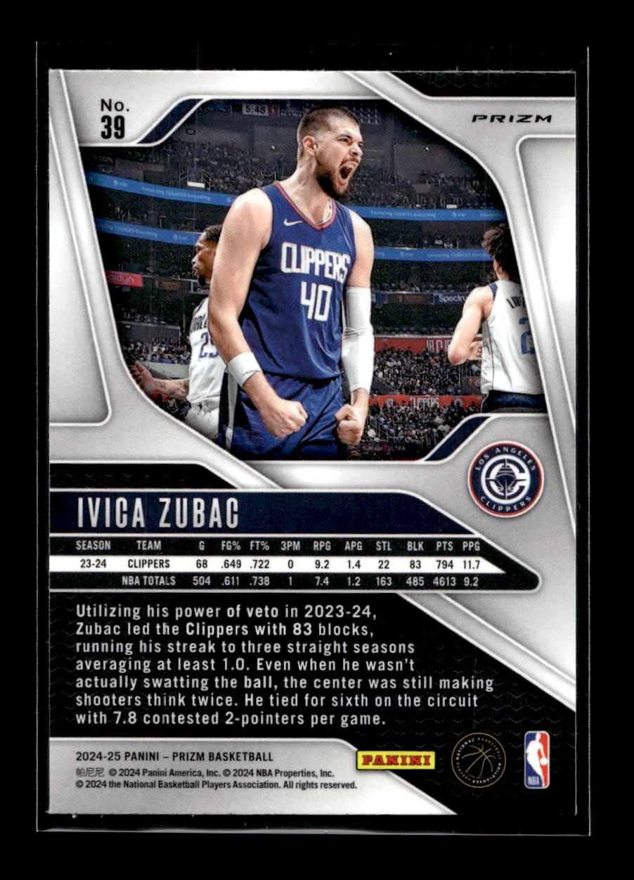 2024-25 Panini Prizm Prizms Green #39 Ivica Zubac (Los Angeles Clippers)