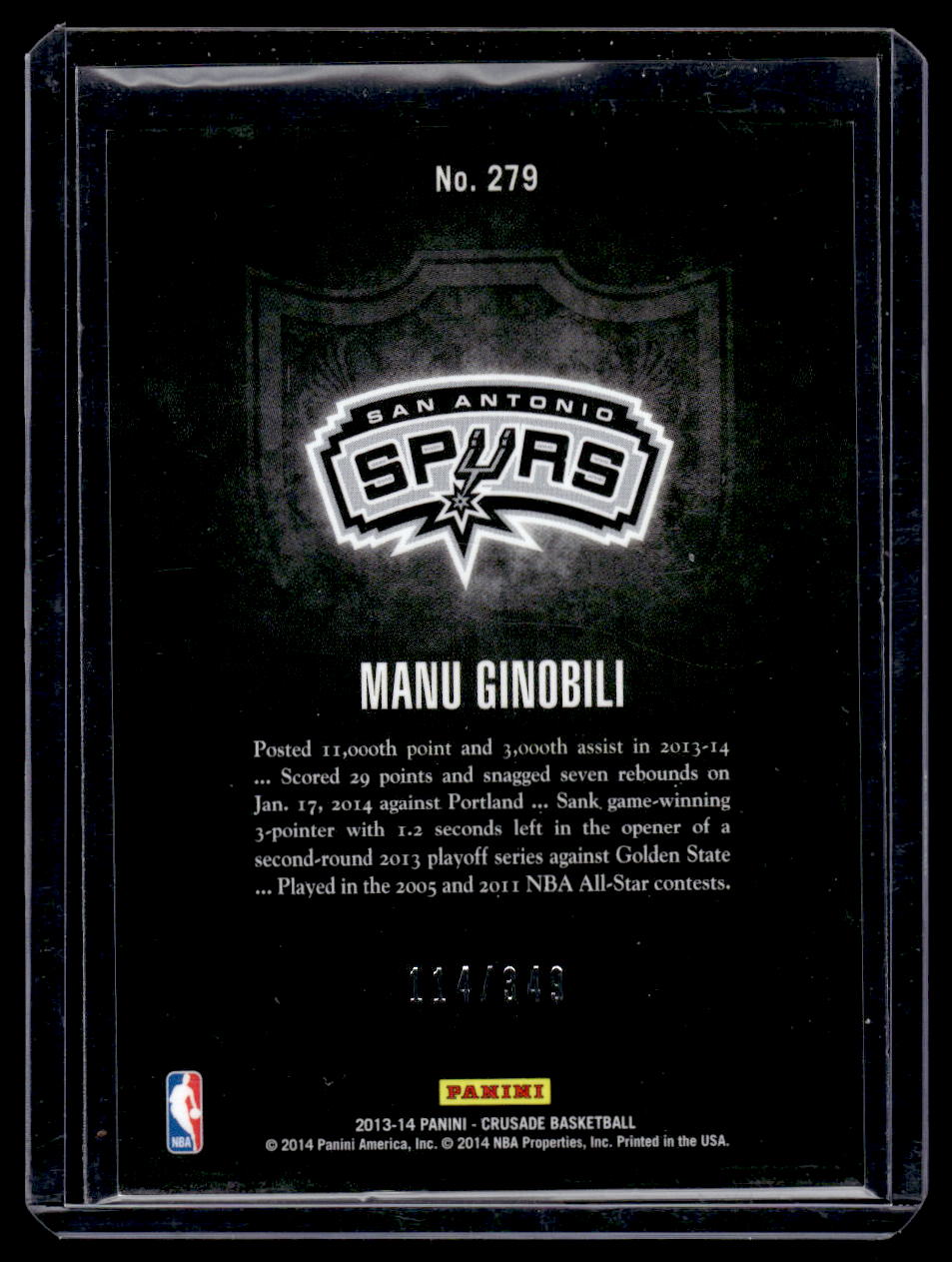 2013-14 Panini Crusade Insert Red #279 Manu Ginobili #'d /349
