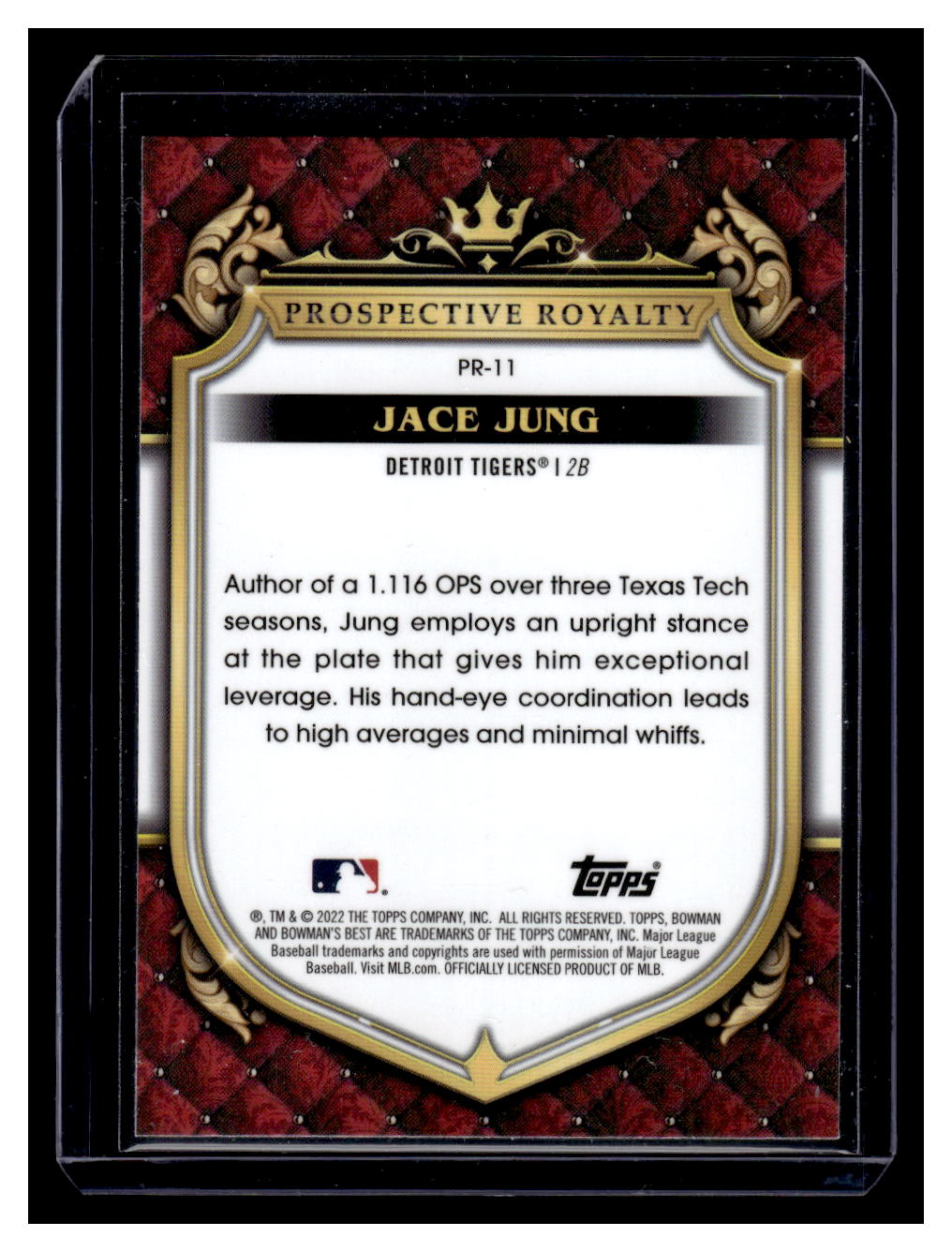 2022 Bowman's Best "Prospective Royalty" #PR-11 Jace Jung Rookie RC (Detroit Tigers)