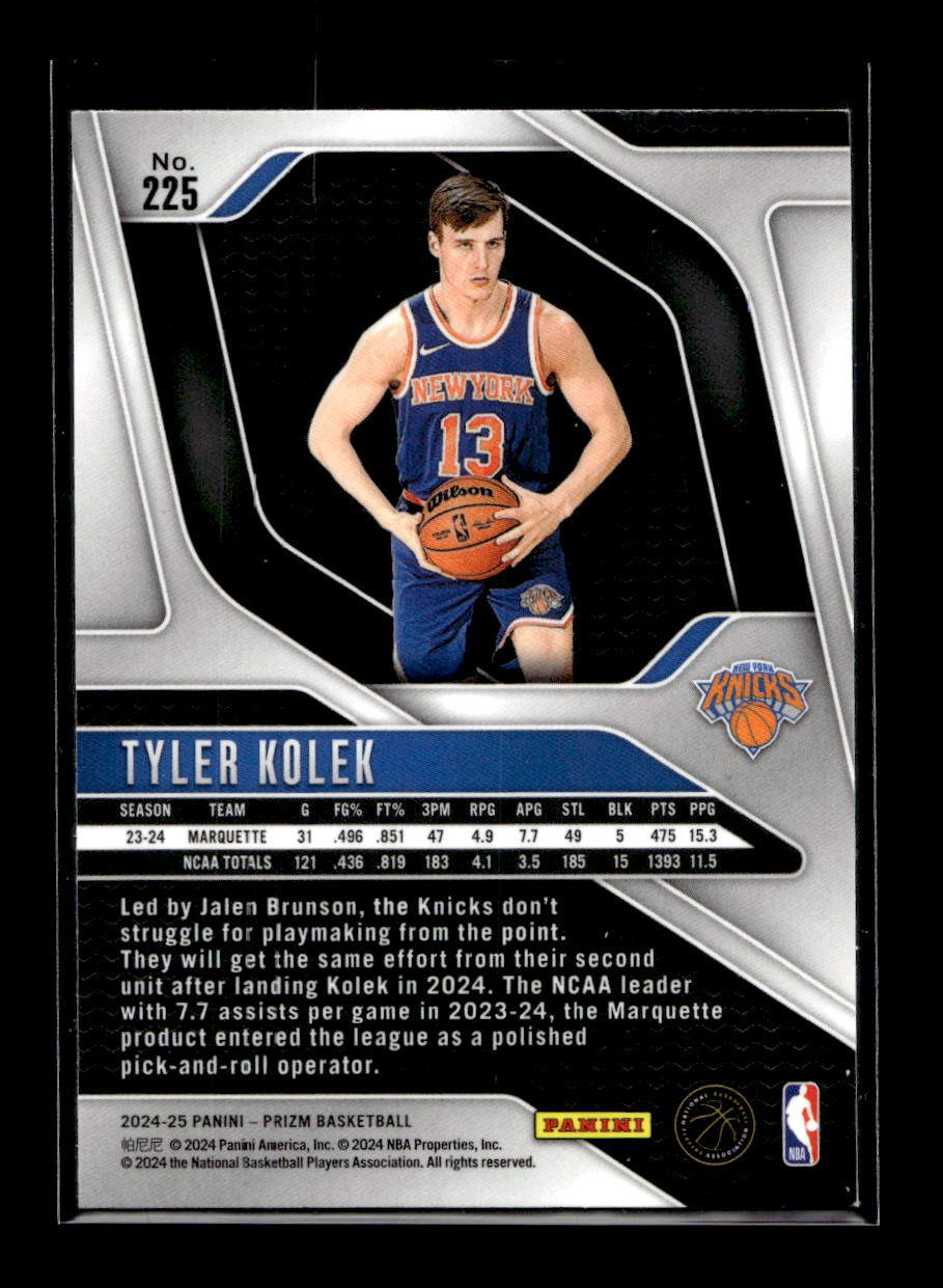 2024-25 Panini Prizm #225 Tyler Kolek Rookie (New York Knicks)