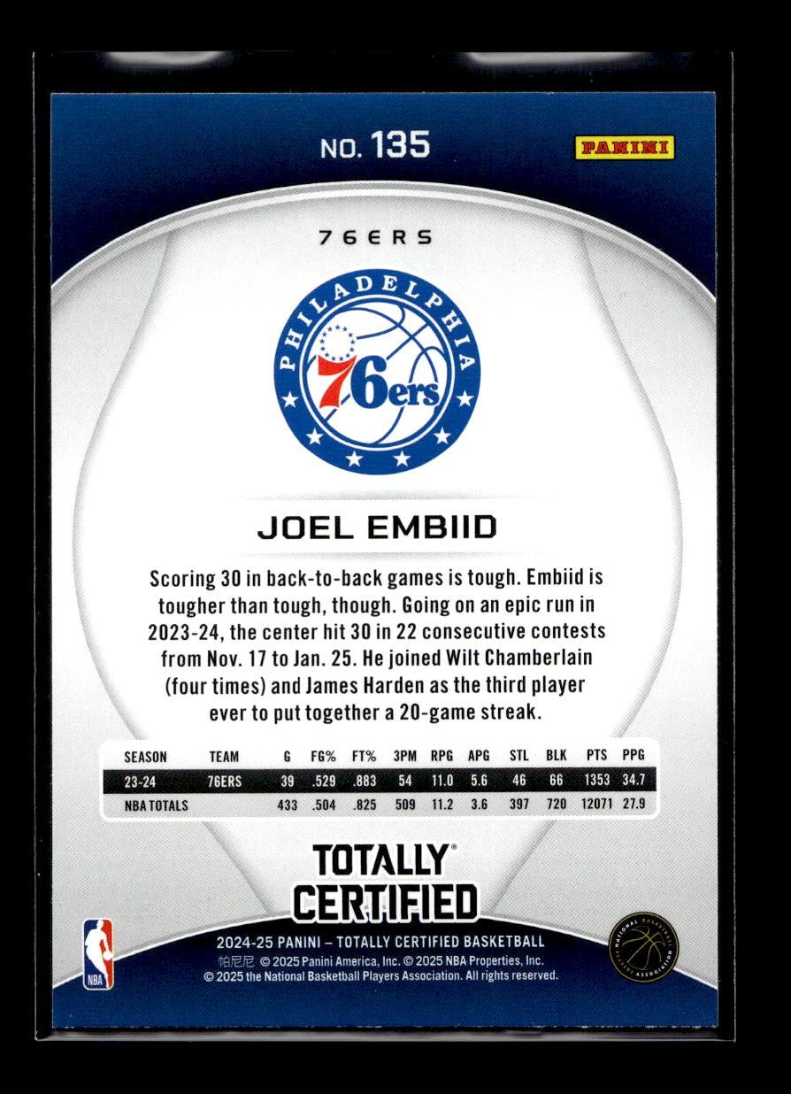 2024-25 Totally Certified Mirror Maroon #135 Joel Embiid (Philadelphia 76ers)