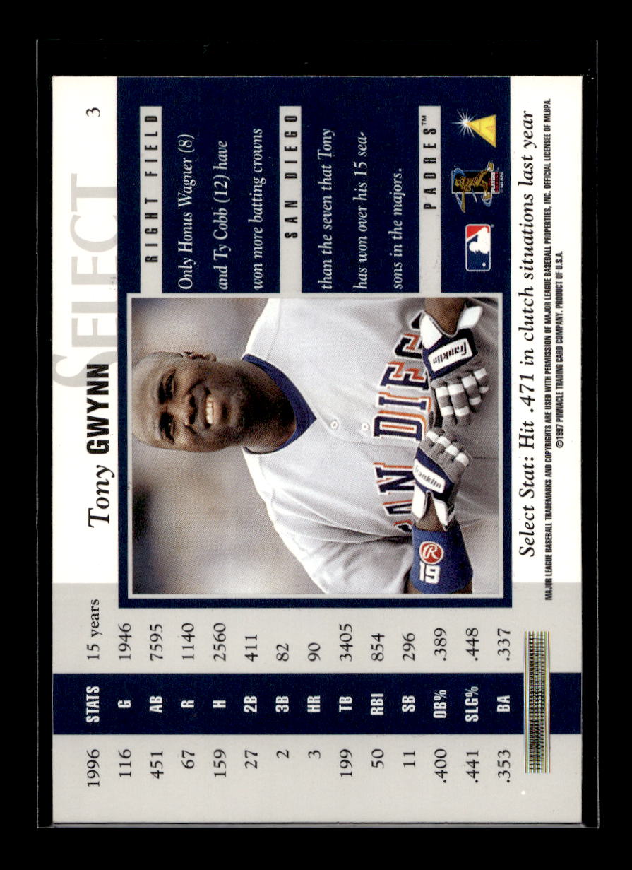 1997 Select #3 Tony Gwynn (San Diego Padres)