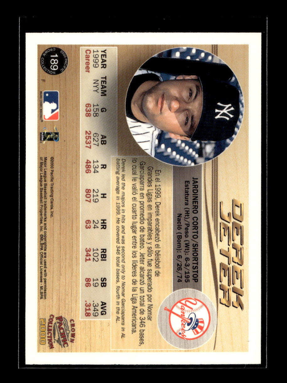 2000 Pacific Crown Collection #189 Derek Jeter (New York Yankees)