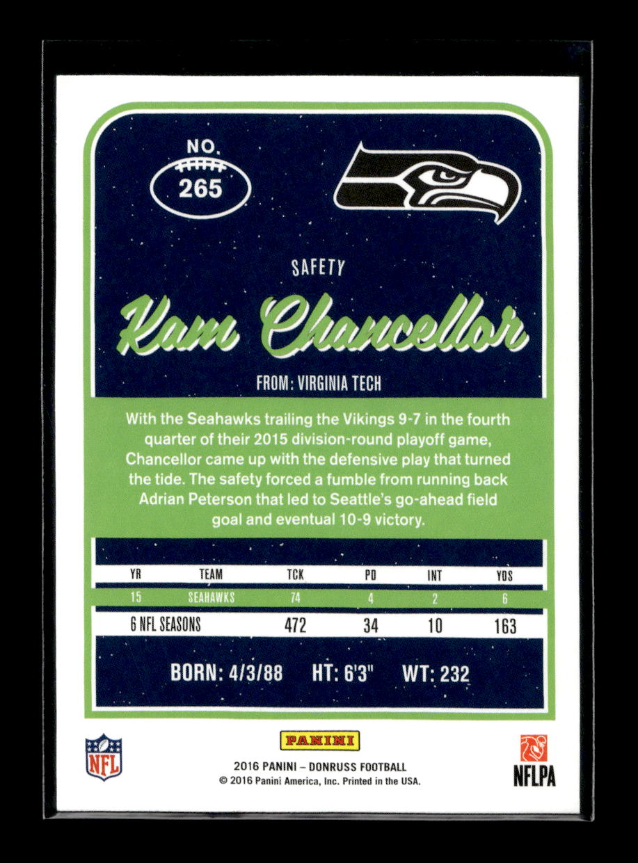 2016 Donruss #265 Kam Chancellor (Seattle Seahawks)