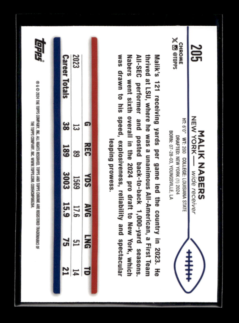 2024 Topps Chrome #205 Malik Nabers Rookie (New York Giants)