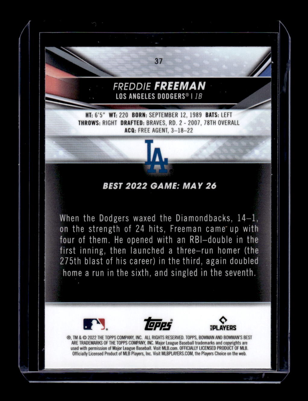 2022 Bowman's Best "Atomic Refractor" #37 Freddie Freeman (Los Angeles Dodgers)
