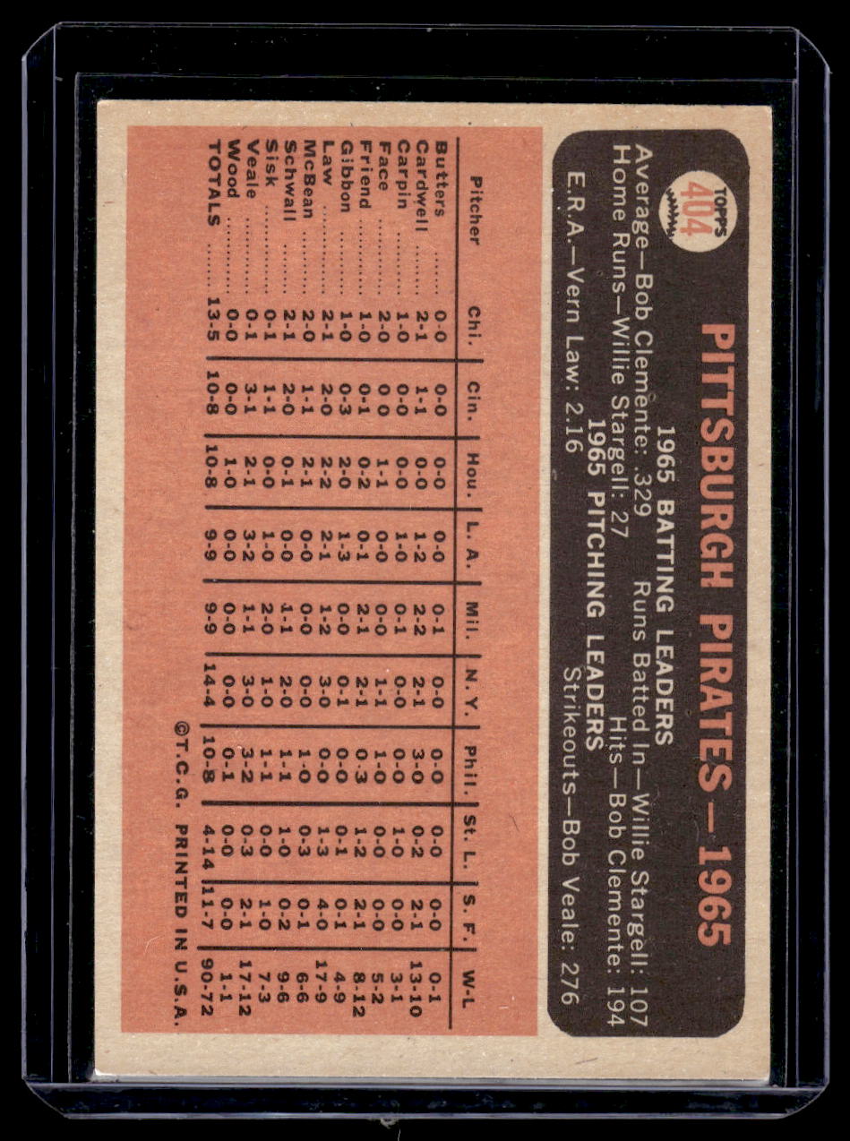 1966 Topps #404 Pittsburgh Pirates Team Card Varation