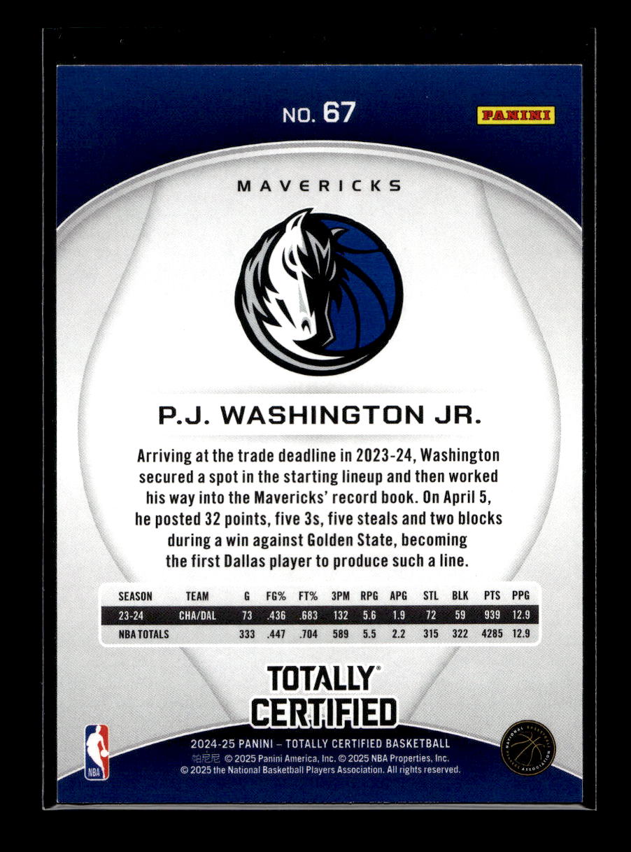 2024-25 Totally Certified Mirror Maroon #67 P.J. Washington Jr. (Dallas Mavericks)