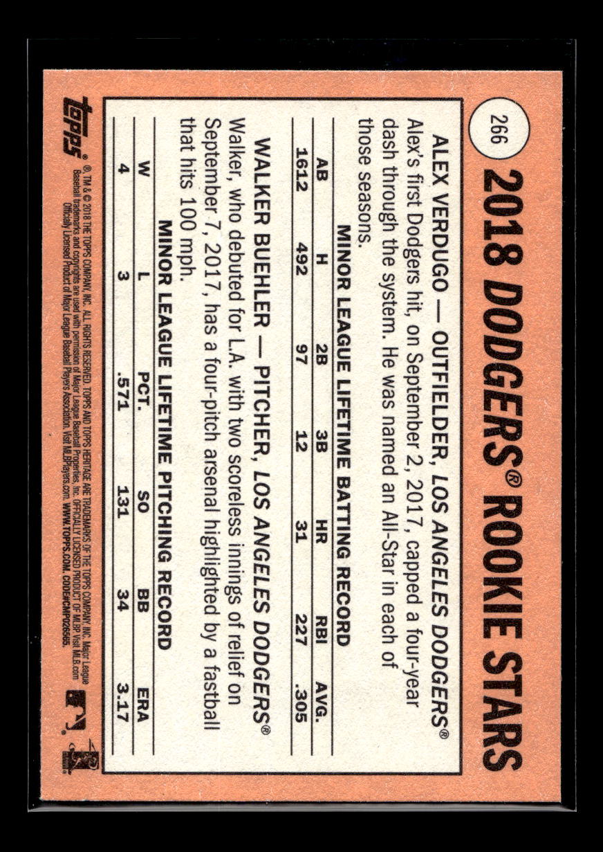 2018 Topps Heritage #266 Walker Buehler RC/Alex Verdugo Rookie (Los Angeles Dodgers)