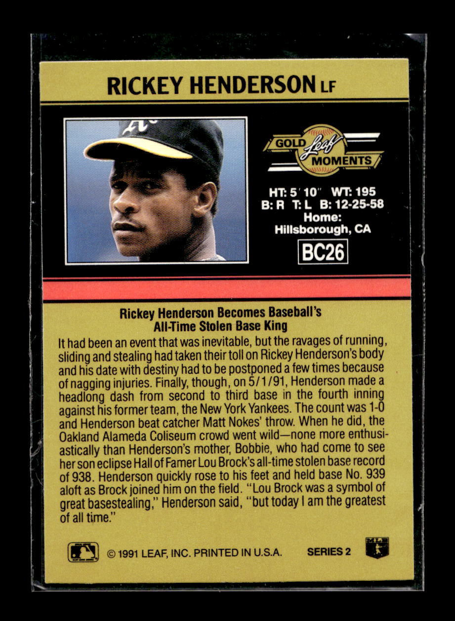 1991 Leaf Gold Rookies #BC26 Rickey Henderson (Oakland Athletics)