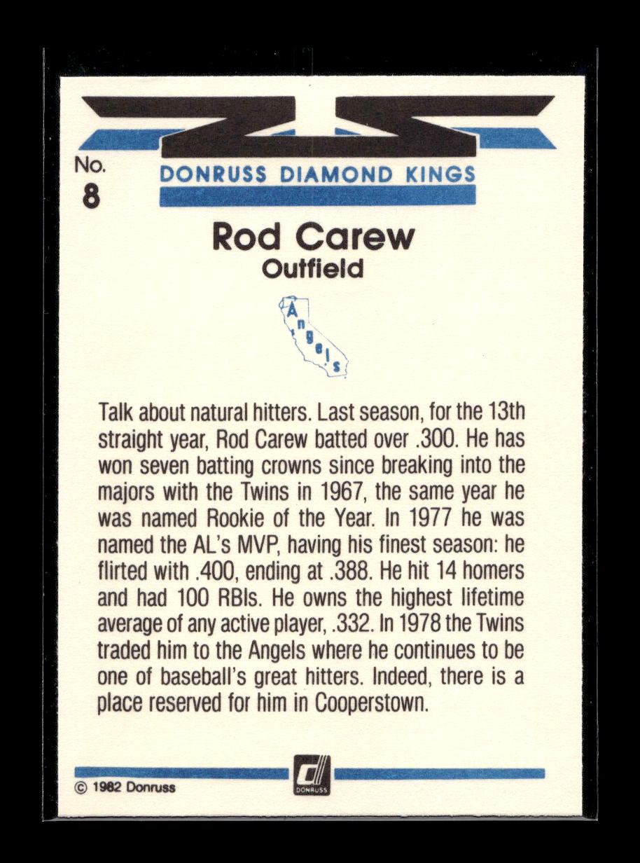 1982 Donruss #8 Rod Carew Diamond Kings (California Angels)
