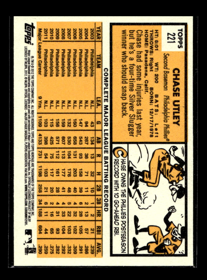 2012 Topps Heritage #221A Chase Utley (Philadelphia Phillies)