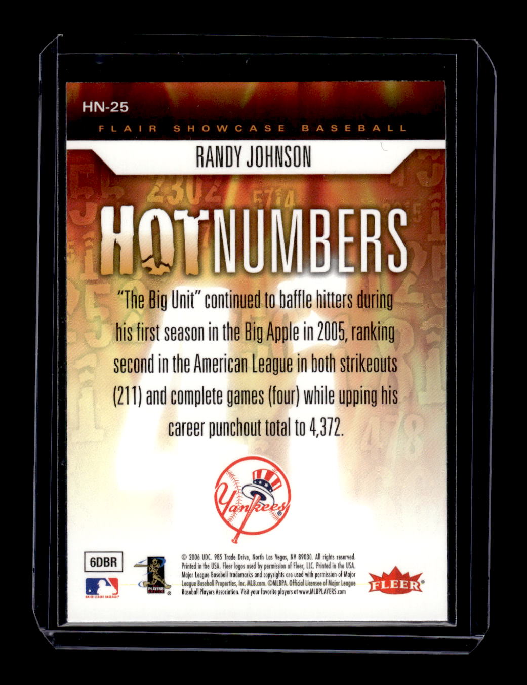 2006 Flair Showcase Hot Numbers #25 Randy Johnson (New York Yankees)