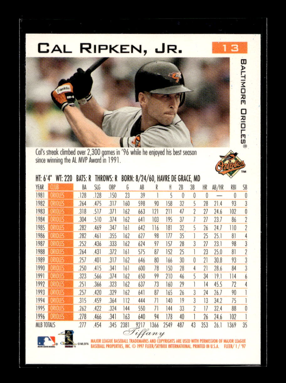 1997 Fleer #13 Cal Ripken (Baltimore Orioles)