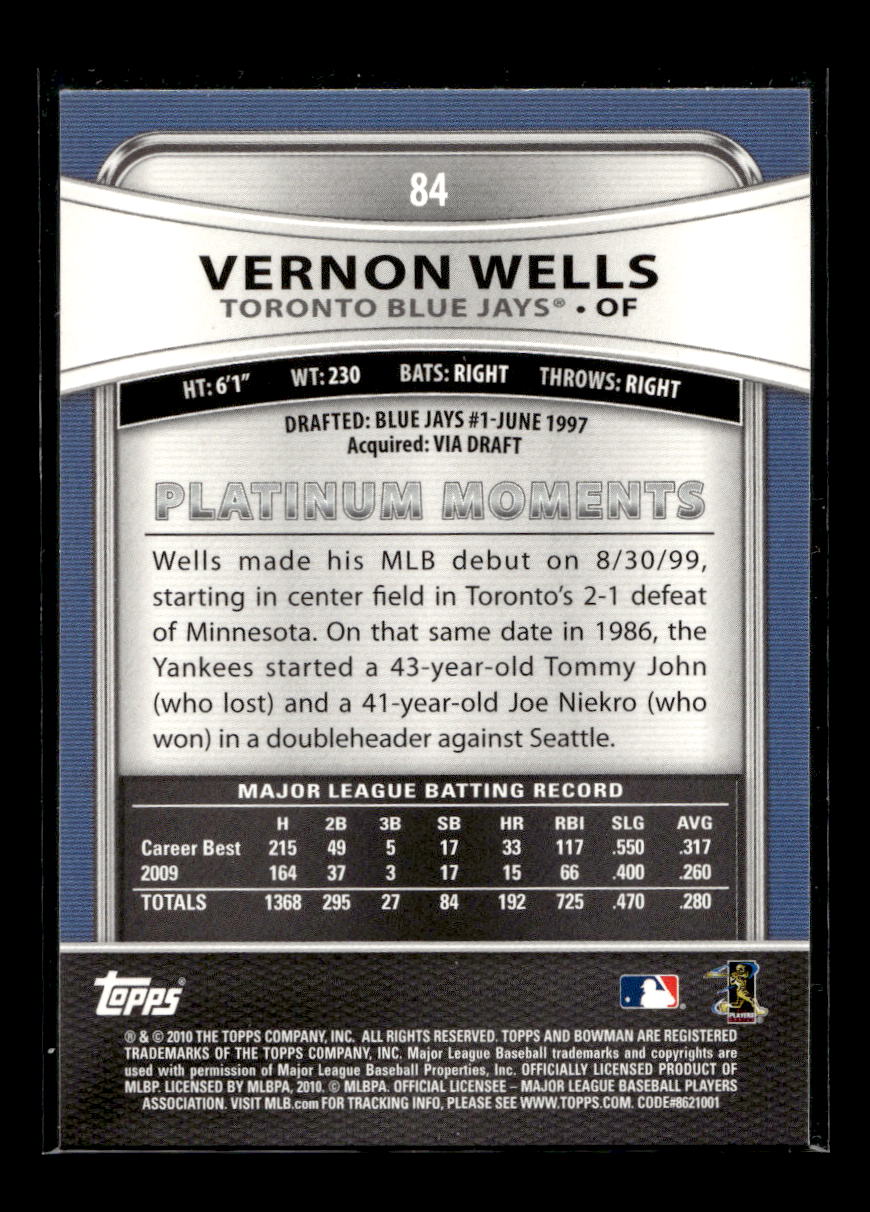 2010 Bowman Platinum #84 Vernon Wells (Toronto Blue Jays)