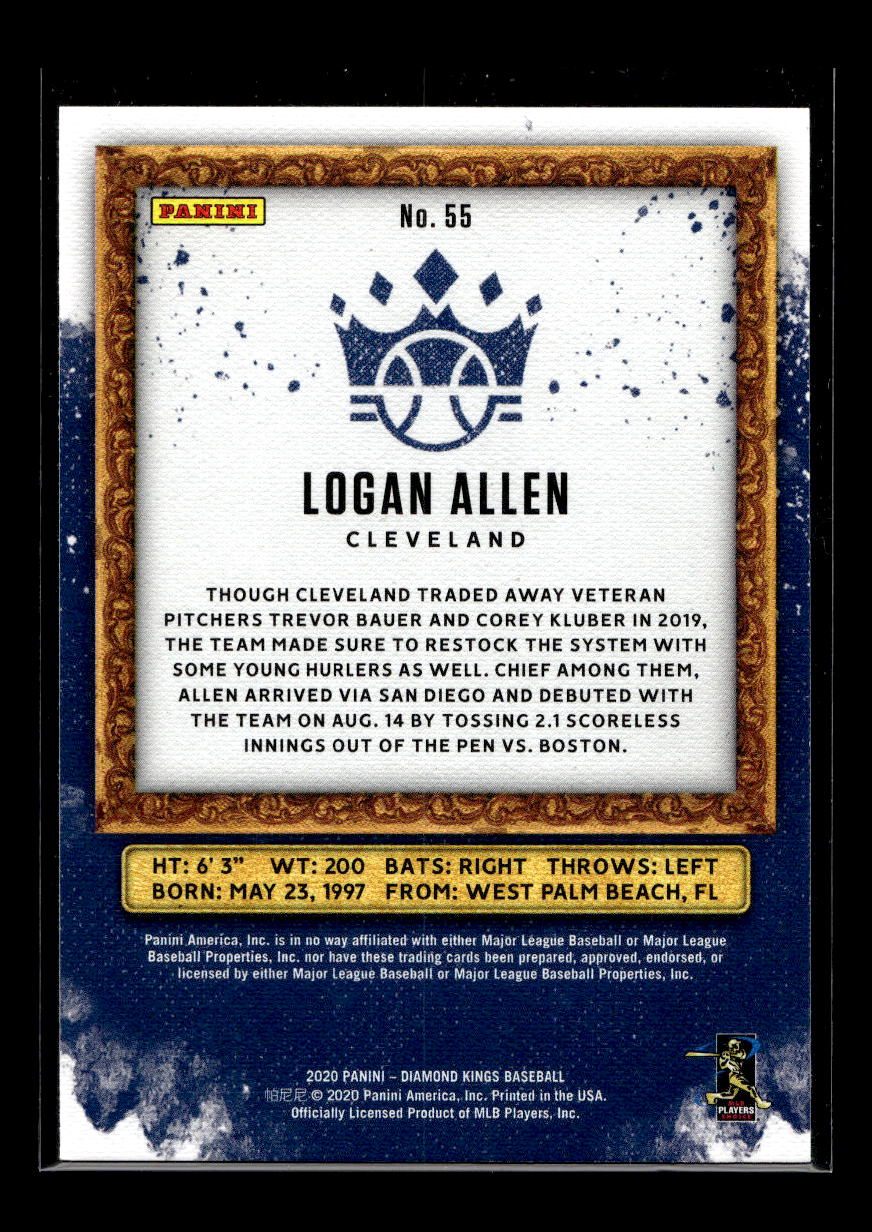 2020 Diamond Kings #55 Logan Allen Rookie (Cleveland Indians)