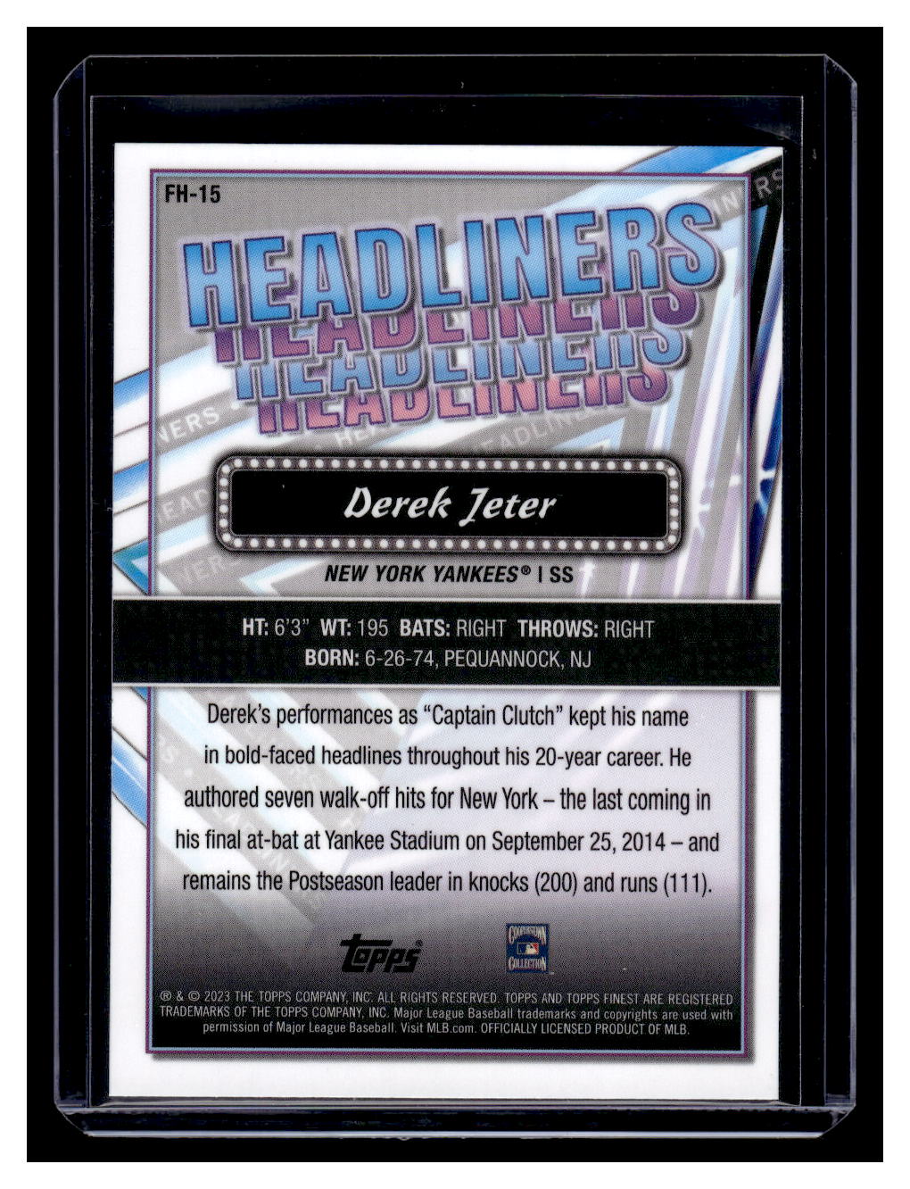 2023 Topps Finest "Headliners" #FH-15 Derek Jeter (New York Yankees)