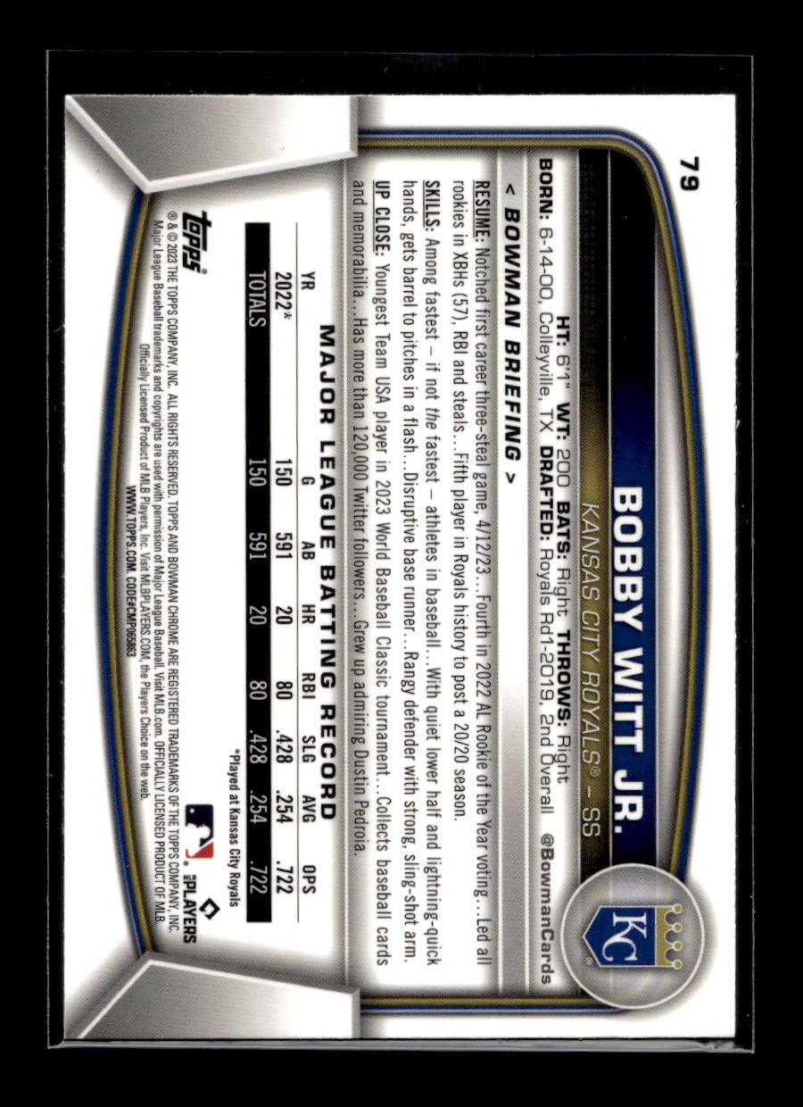 2023 Bowman Chrome #79 Bobby Witt Jr. (Kansas City Royals)