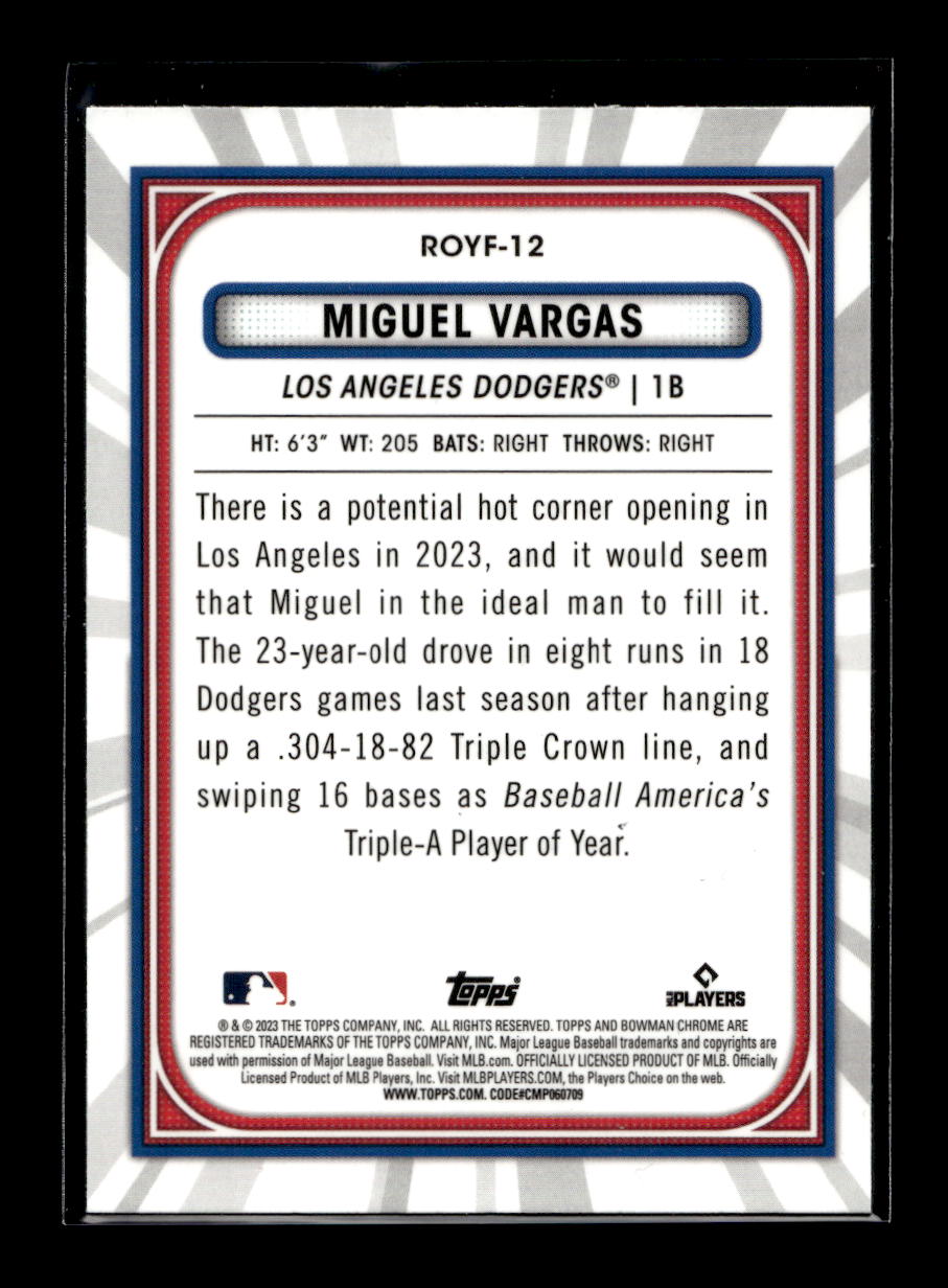 2023 Bowman Chrome Mega Box Rookie of the Year Favorites #ROYF12 Miguel Vargas (Los Angeles Dodgers)