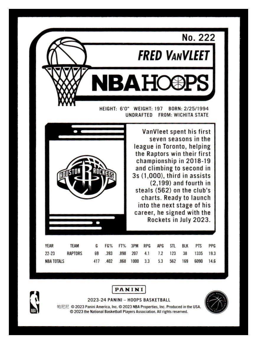2023-24 NBA Hoops #222 Fred VanVfleet (Houston Rockets)