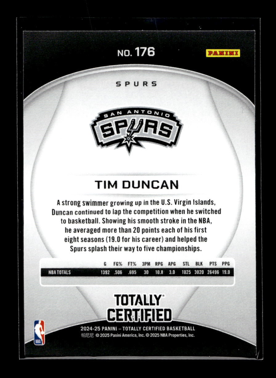 2024-25 Totally Certified #176 Tim Duncan (San Antonio Spurs)