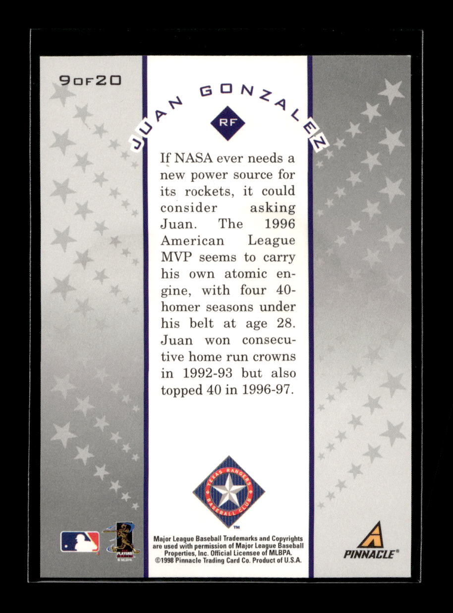 1998 Score Rookie Traded Star Gazing #9 Juan Gonzalez (Texas Rangers)