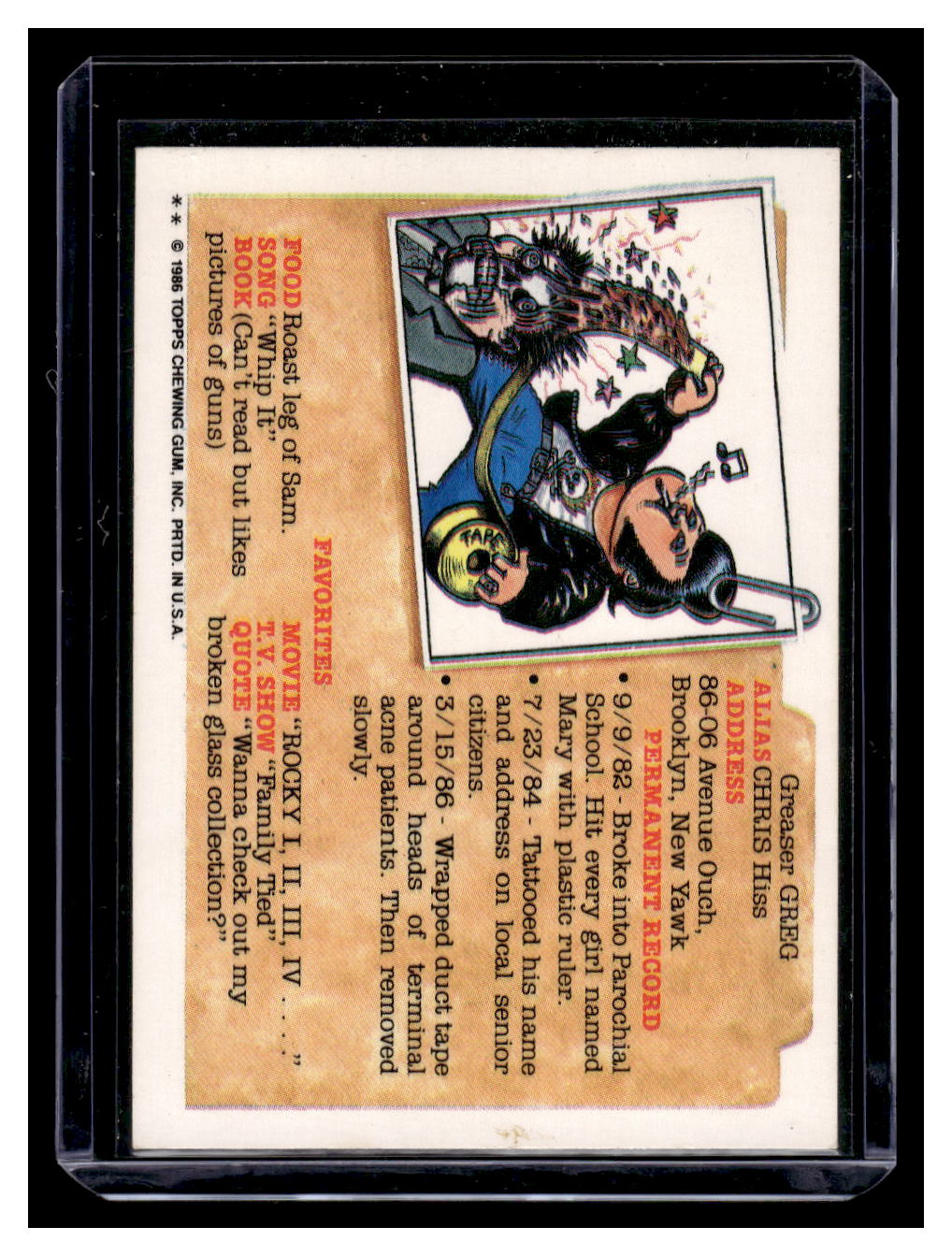 1986 Topps Garbage Pail Kids Hot Doug 185b