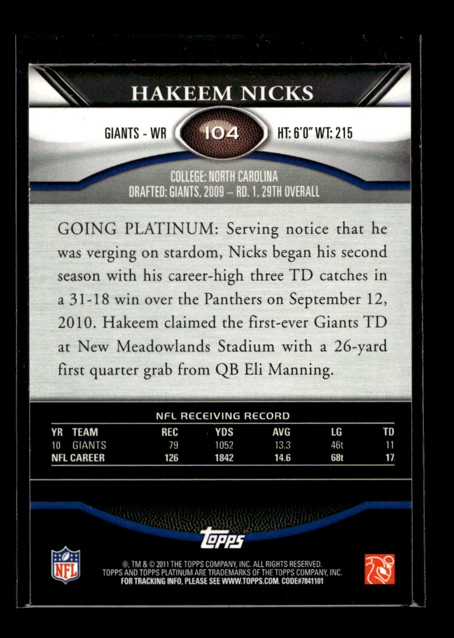 2011 Topps Platinum #104 Hakeem Nicks (New York Giants)