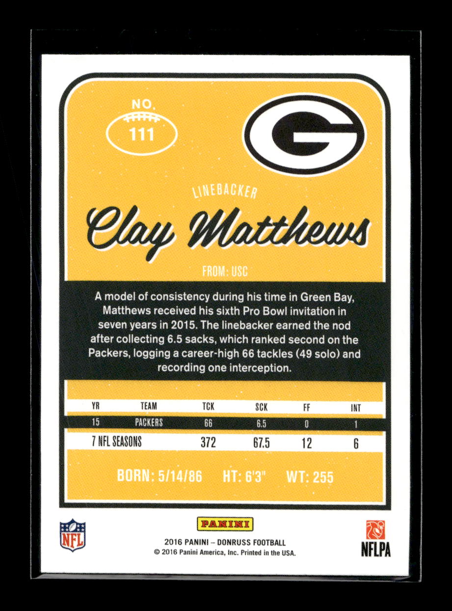 2016 Donruss #111 Clay Matthews (Green Bay Packers)