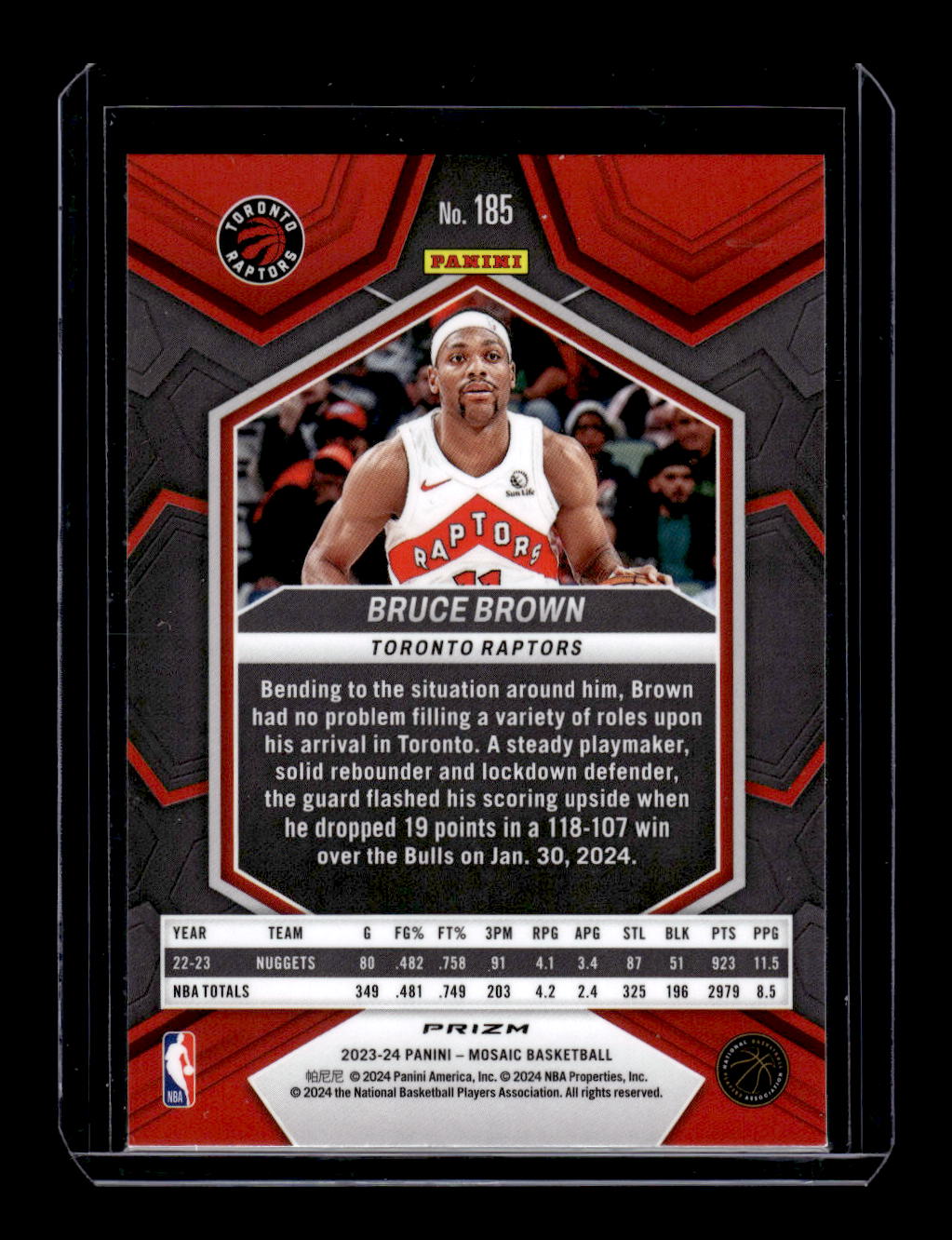 2023-24 Panini Mosaic Reactive Yellow #185 Bruce Brown (Toronto Raptors)