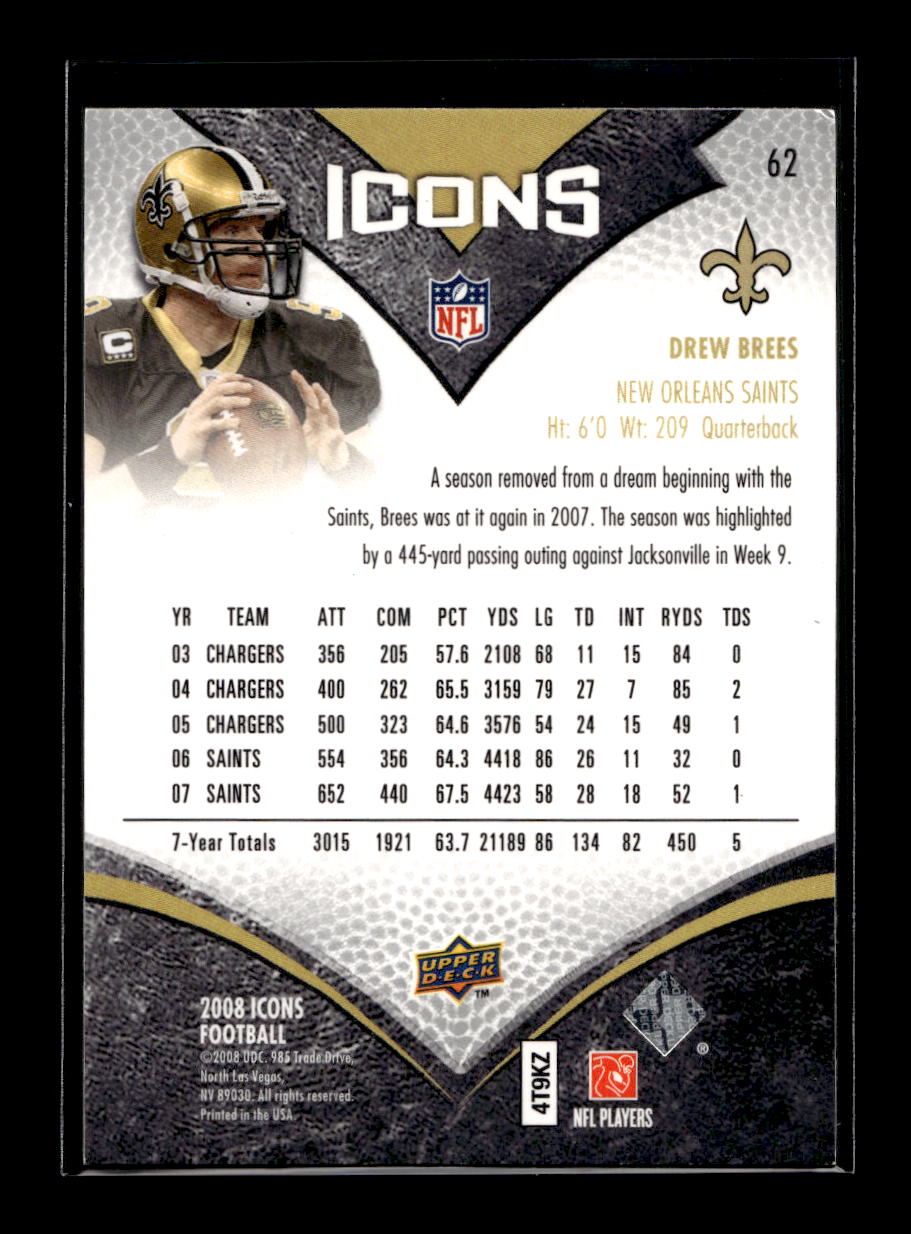 2008 Upper Deck Icons #62 Drew Brees (New Orleans Saints)