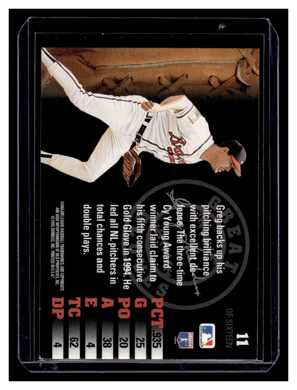 1995 Leaf #11 "Great Gloves" Greg Maddux (Atlanta Braves)