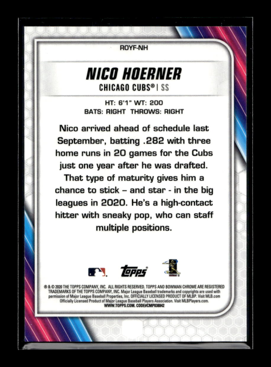 2020 Bowman Chrome Mega Box Rookie of the Year Favorites Refractors #ROYFNH Nico Hoerner (Chicago Cubs)