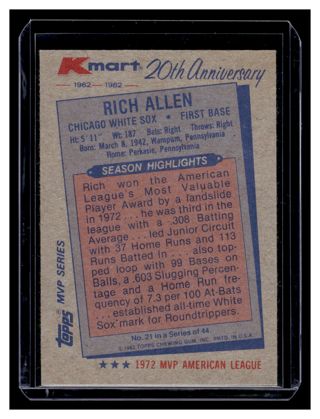 1982 Topps Kmart 20th Anniversary #21 Richie Allen (Chicago White Sox)