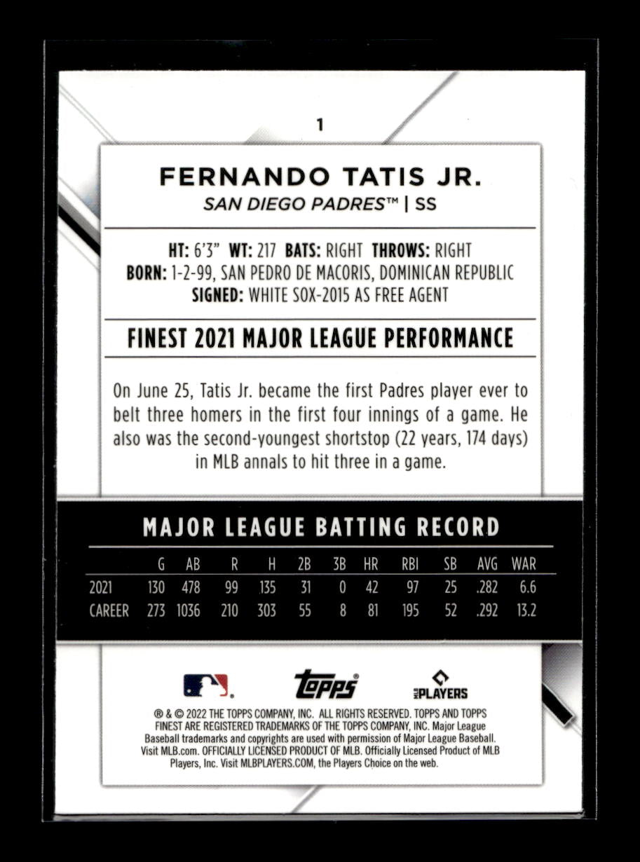 2022 Finest #1 Fernando Tatis Jr. (San Diego Padres)