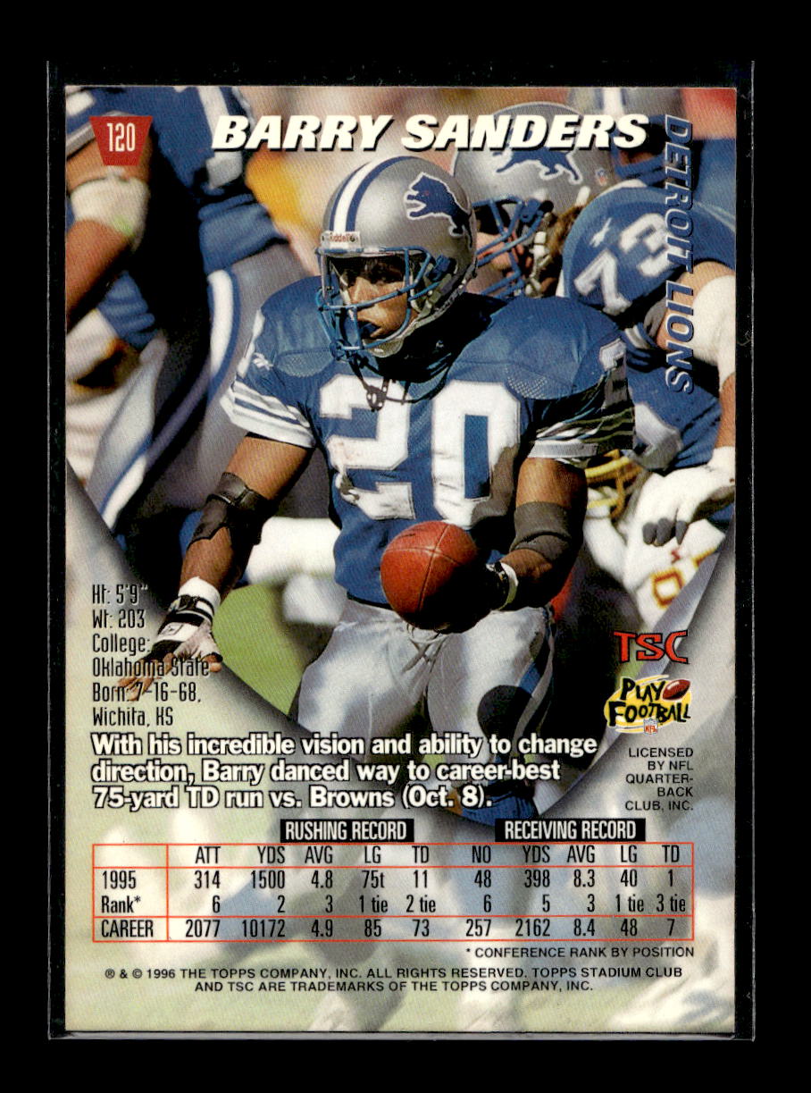 996 Stadium Club #120 Barry Sanders (Detroit Lions)